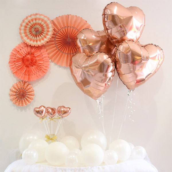 ピンクハートバルーンパーティー飾り付けセット おしゃれなバルーンギフトとおむつケーキ Balloon Gift Chicorico