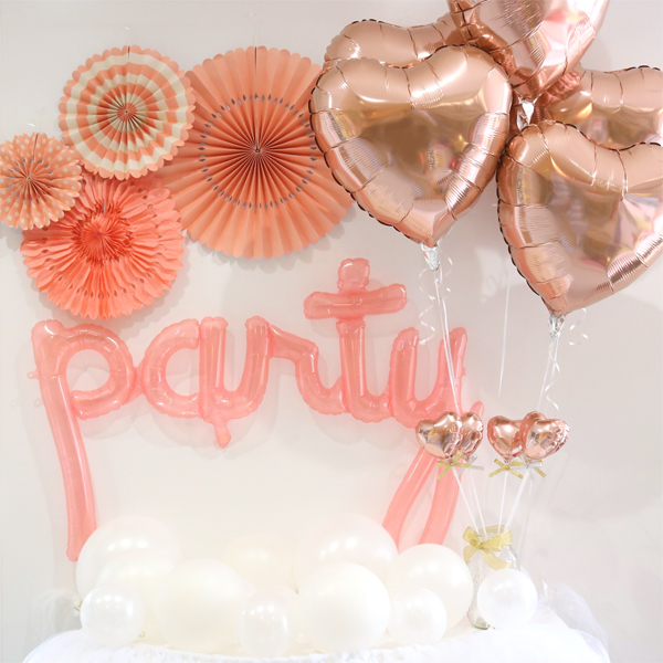 ピンクハートバルーンパーティー豪華飾り付けセット おしゃれなバルーンギフトとおむつケーキ Balloon Gift Chicorico