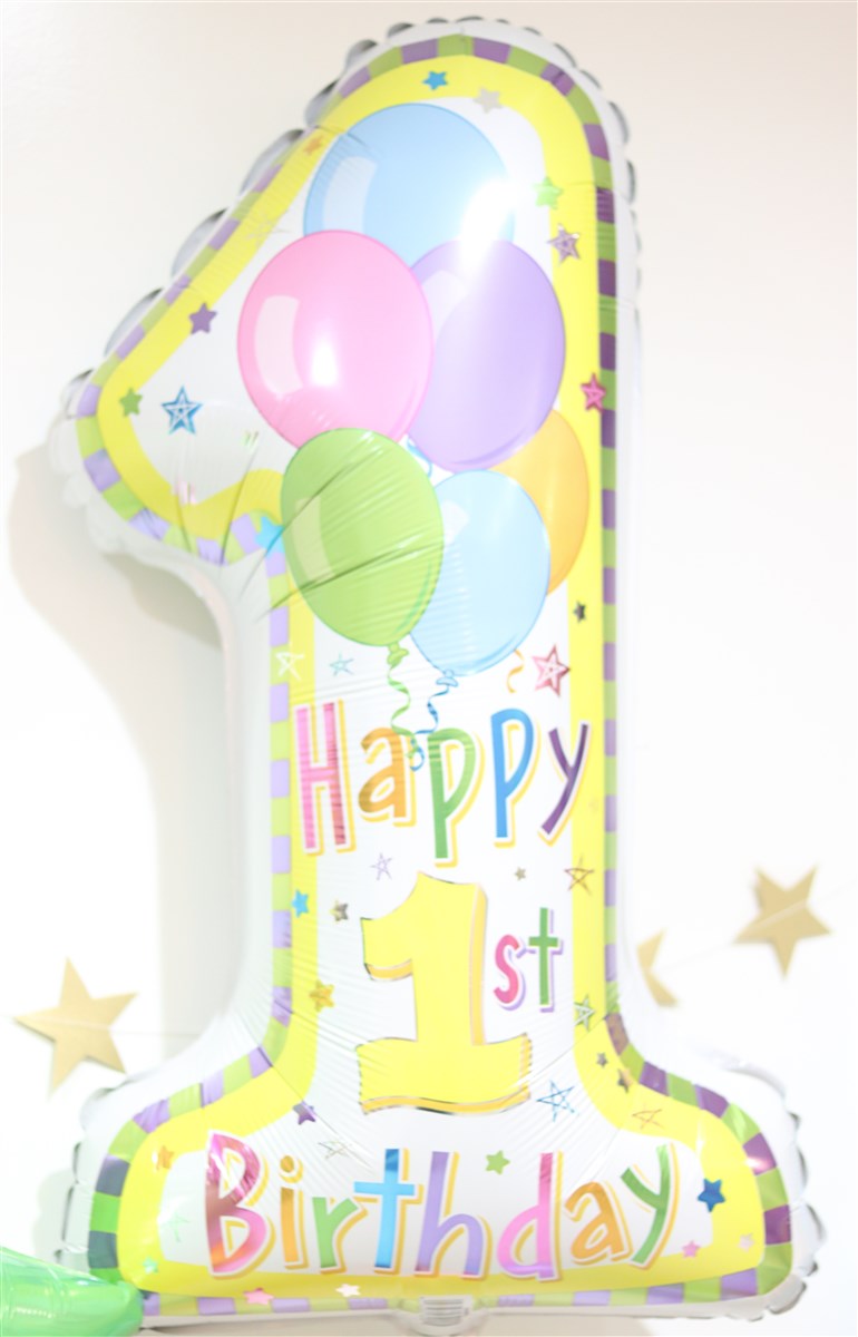 First Birthday Brilliant ゾウさんと星の1歳バルーンアレンジ おしゃれなバルーンギフトとおむつケーキ Balloon Gift Chicorico